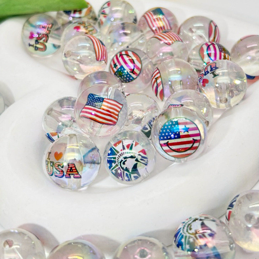 20mm Independence Day Printed Bubblegum Acrylic Beads 50pcs 4