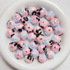 Hand Painted Rhinestone Flower Acrylic Round Beads 16mm 5pcs 13