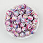 15mm Floral Printed Silicone Round Beads Soft Pastel Color 50pcs - Purple Cluster