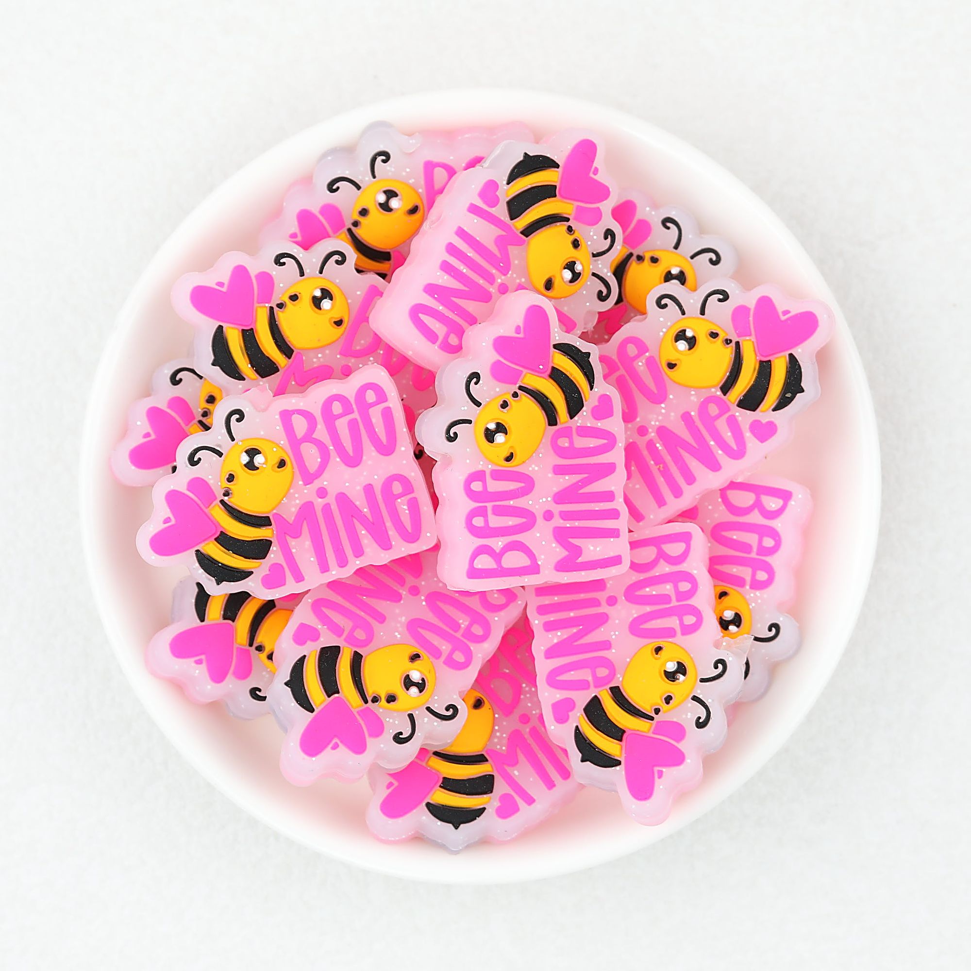 Pink Glitter Bee Mine Silicone Focal Beads 20 pcs