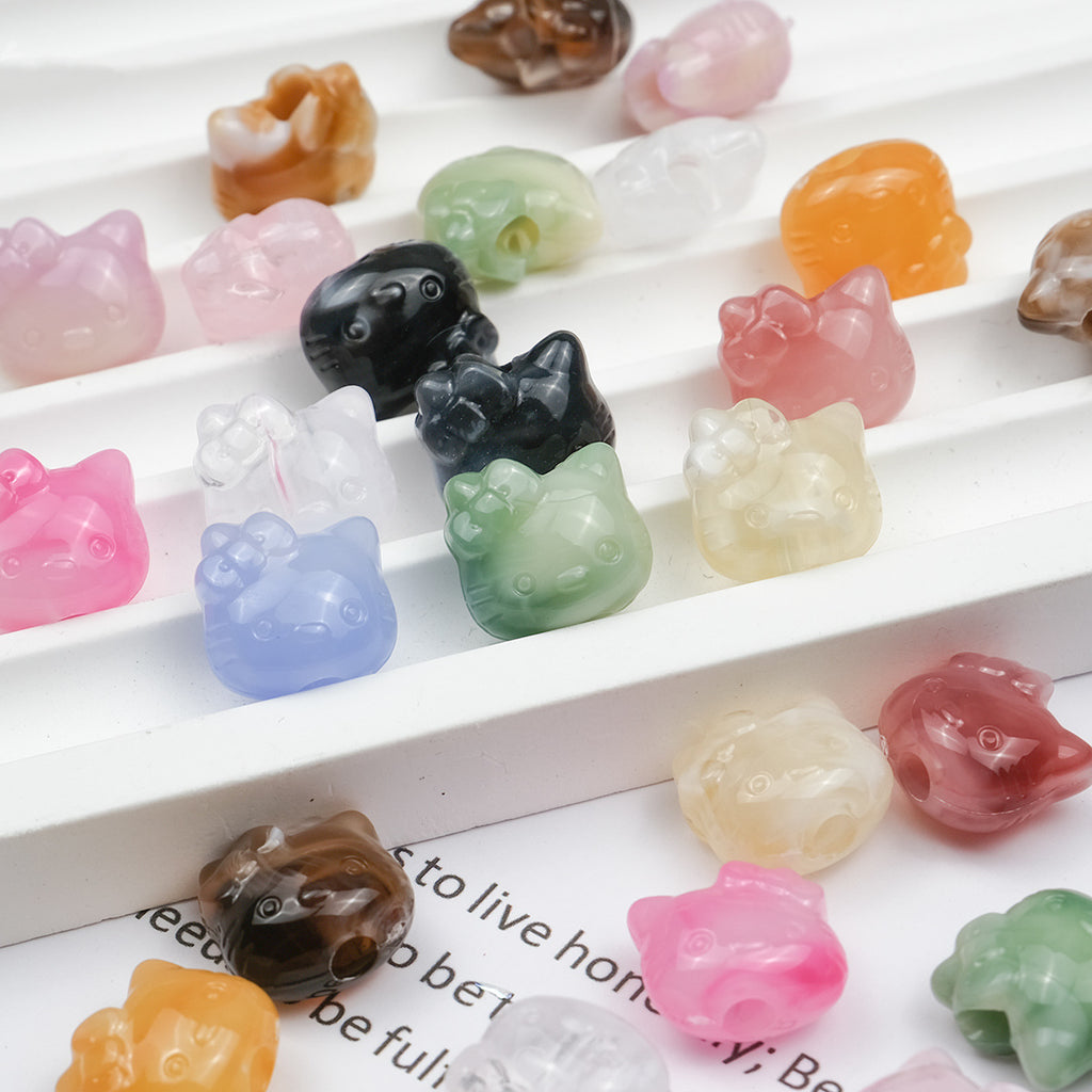 Vintage Hello Kitty Acrylic Beads 11mm Imitation Jade 100pcs