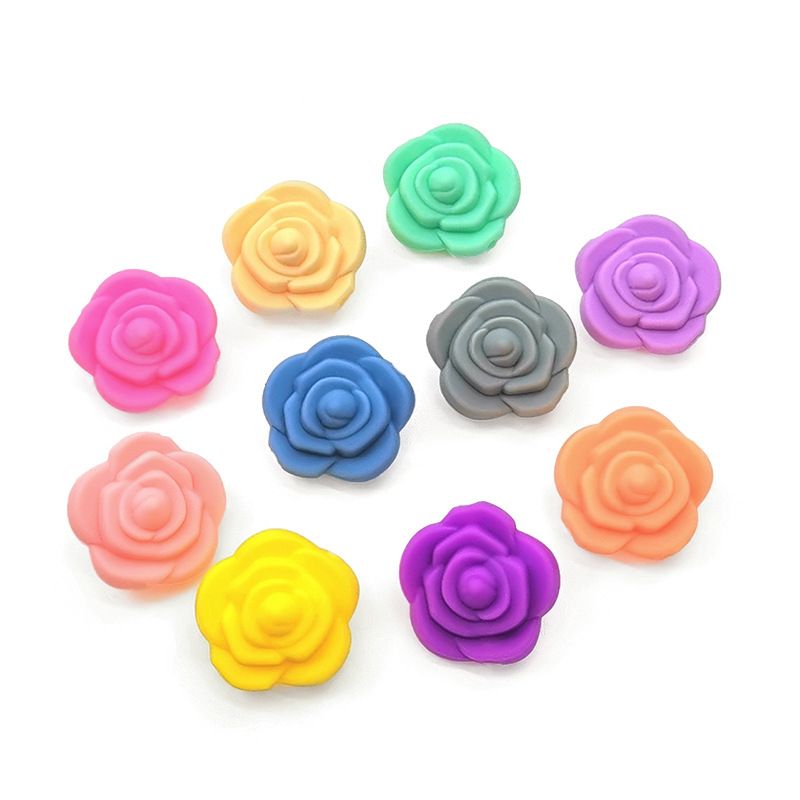Double-Sided Flower Silicone Beads Multi Color Solid 50pcs 4