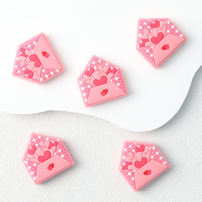 Love Heart Envelope Silicone Focal Beads Pink 20pcs