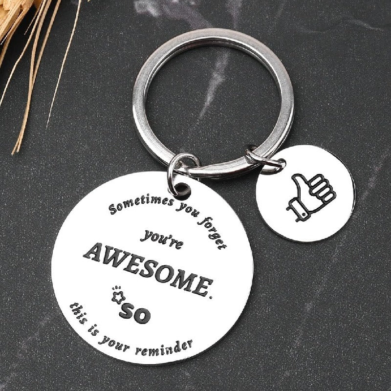 Inspirational Stainless Steel Keychain You Are Awesome Message Thumbs Up Charm 2