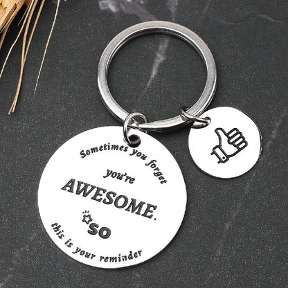 Inspirational Stainless Steel Keychain You Are Awesome Message Thumbs Up Charm 2