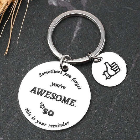 Inspirational Stainless Steel Keychain You Are Awesome Message Thumbs Up Charm 2