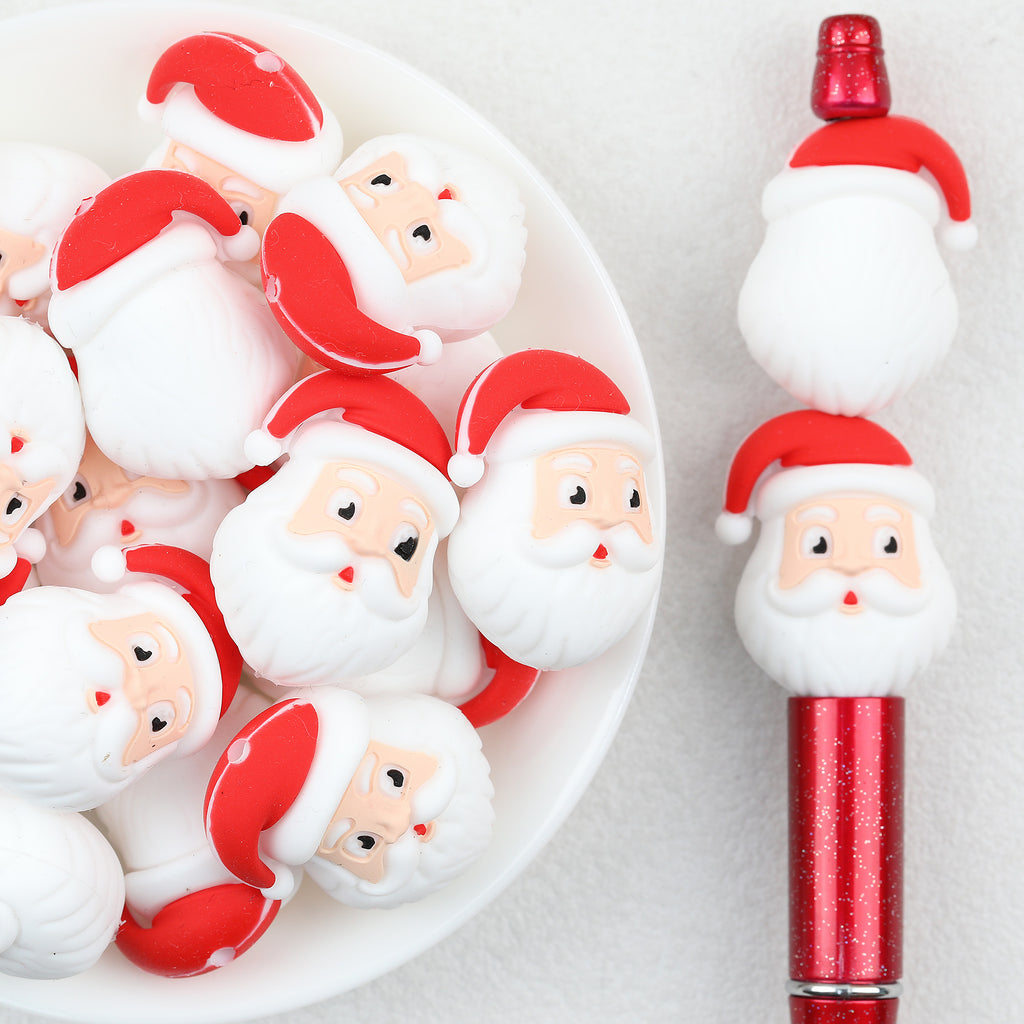 3D Christmas Santa Head Silicone Focal Beads