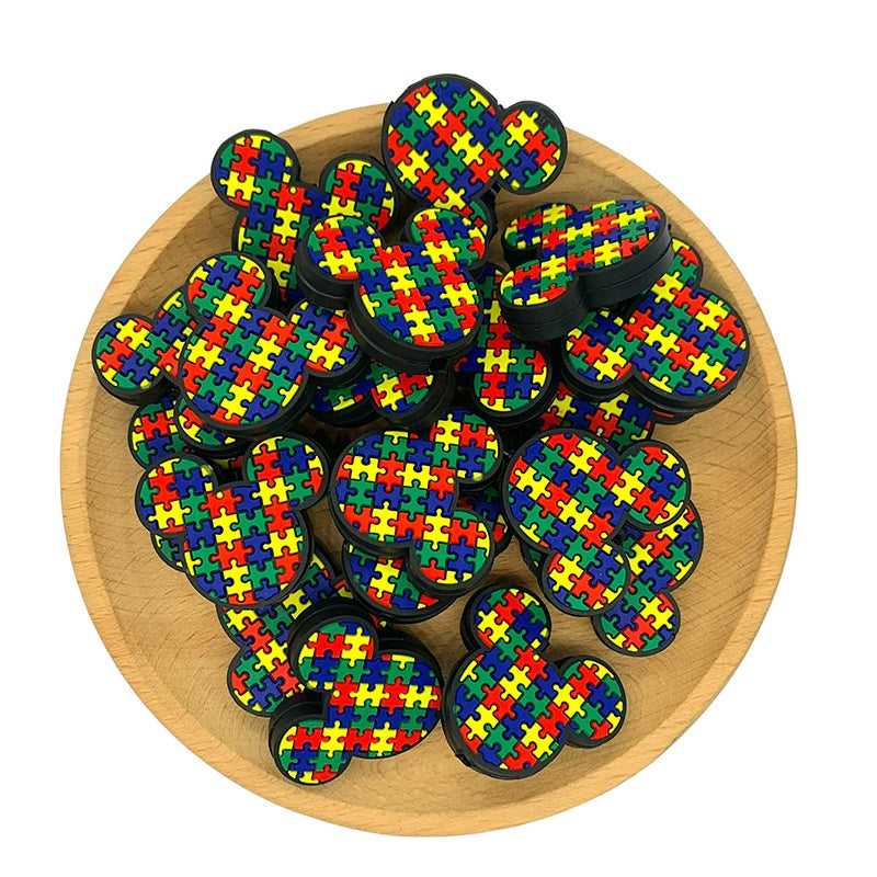 Silicone Focal Beads Mickey Puzzle Colorful Jigsaw Design 20pcs 2