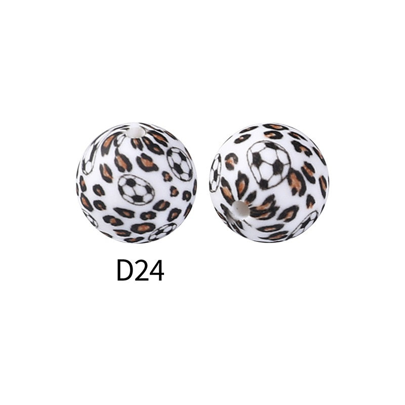50Pcs 15mm Colored pattern printed silicone beads 26