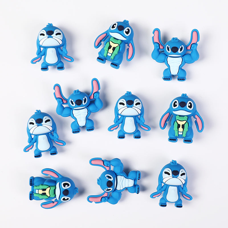 Silicone 3D Focal Beads Disney Blue Stitch Pull Ears Muscle Pose 20pcs 3