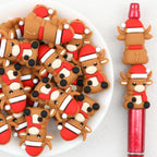 Brown Santa Hat 3D Silicone Focal Beads Wholesale, Christmas Reindeer Design