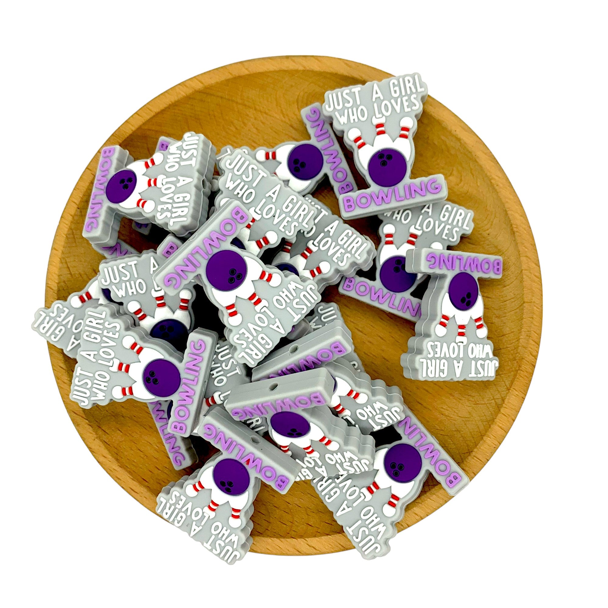 Silicone Focal Beads Bowling Just A Girl Loves Text Design 20pcs 2