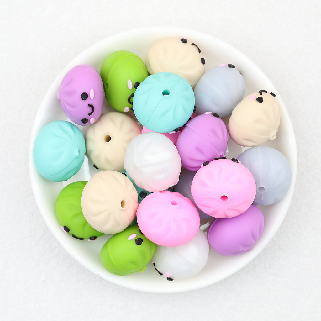 Colorful 18mm 3D Silicone Focal Beads Solid Colored Cute Smiling Buns 20pcs 4