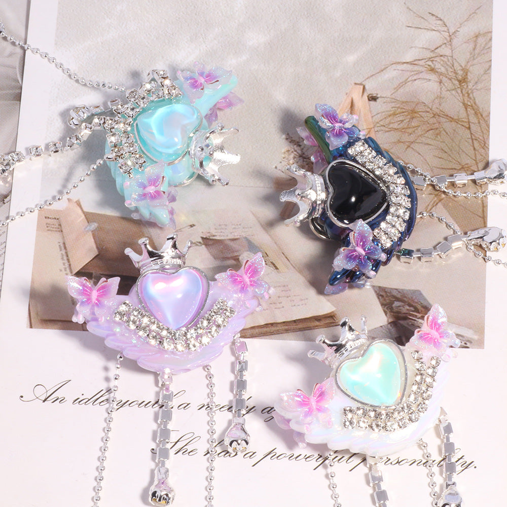 Crown Heart Tassel Rhinestone Beads 27x36mm 6pcs 4