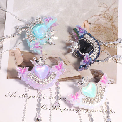 Crown Heart Tassel Rhinestone Beads 27x36mm 6pcs 4