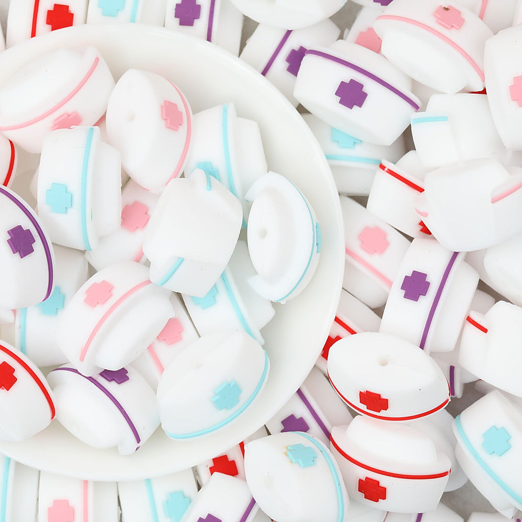 3D Colorful 3D Nurse Cap Silicone Focal Beads 20 Pcs