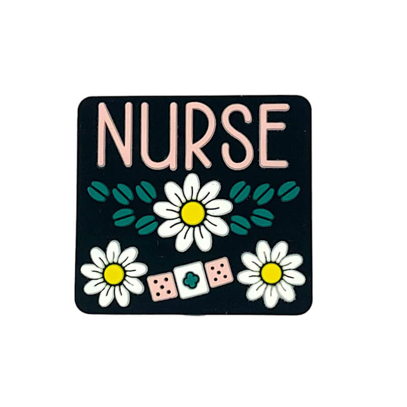 Silicone Focal Beads Nurse Floral Band-Aide Pastel Lettering Black