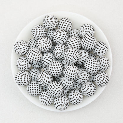 15mm Black and White Printed Round Silicone Beads 50pcs 5