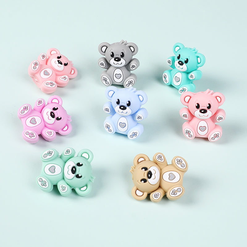 Silicone 3D Focal Beads Hug Bear Outstretched Arms 20pcs