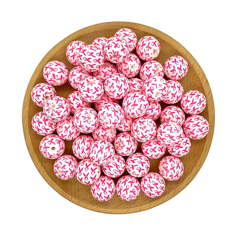 15mm Silicone Beads Printed Ribbon Design 50pcs