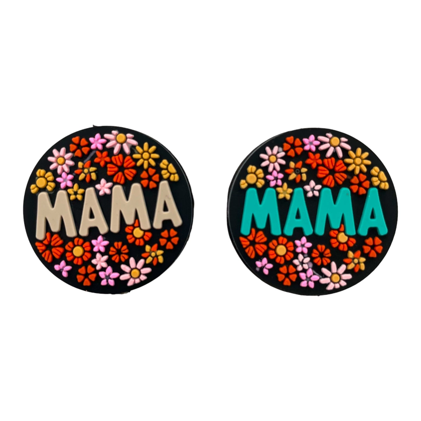 Silicone Focal Beads Mama Retro Floral Surround Text 20pcs