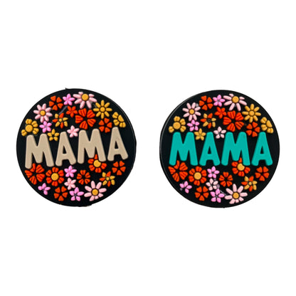 Silicone Focal Beads Mama Retro Floral Surround Text 20pcs