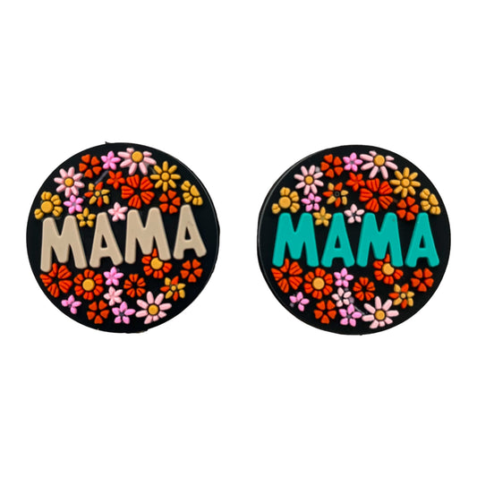 Silicone Focal Beads Mama Retro Floral Surround Text 20pcs