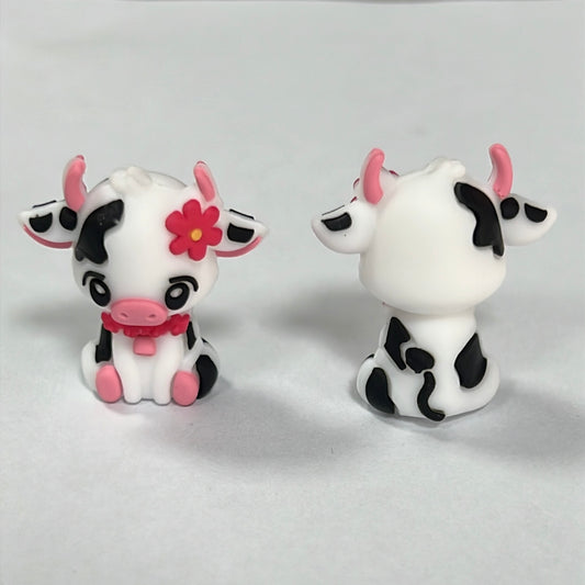 3D Flower Cow Silicone Focal Beads Cute Animal Design 20pcs