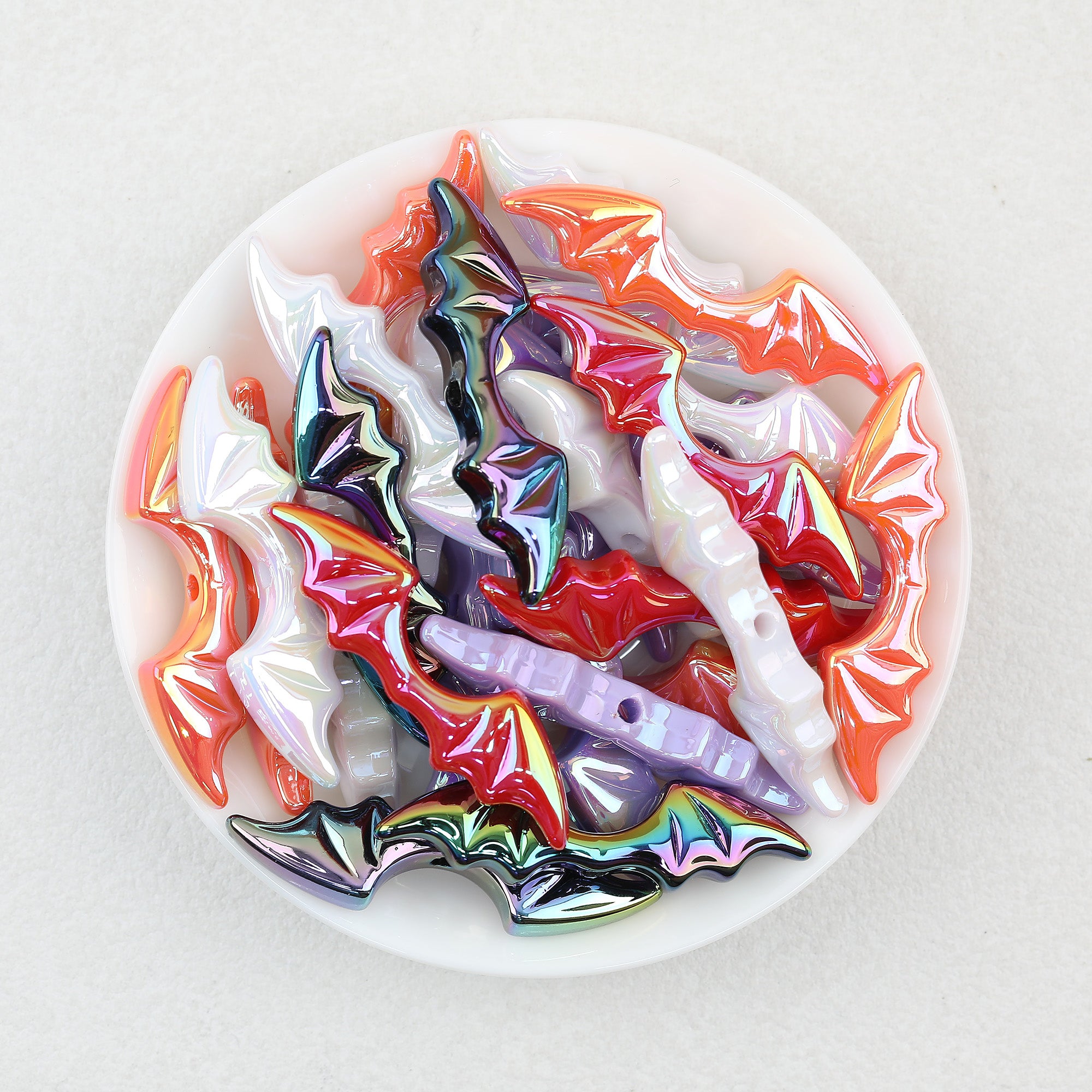 Bat Wing Acrylic Beads Wholesale, Iridescent Halloween Electroplated, 51mm
