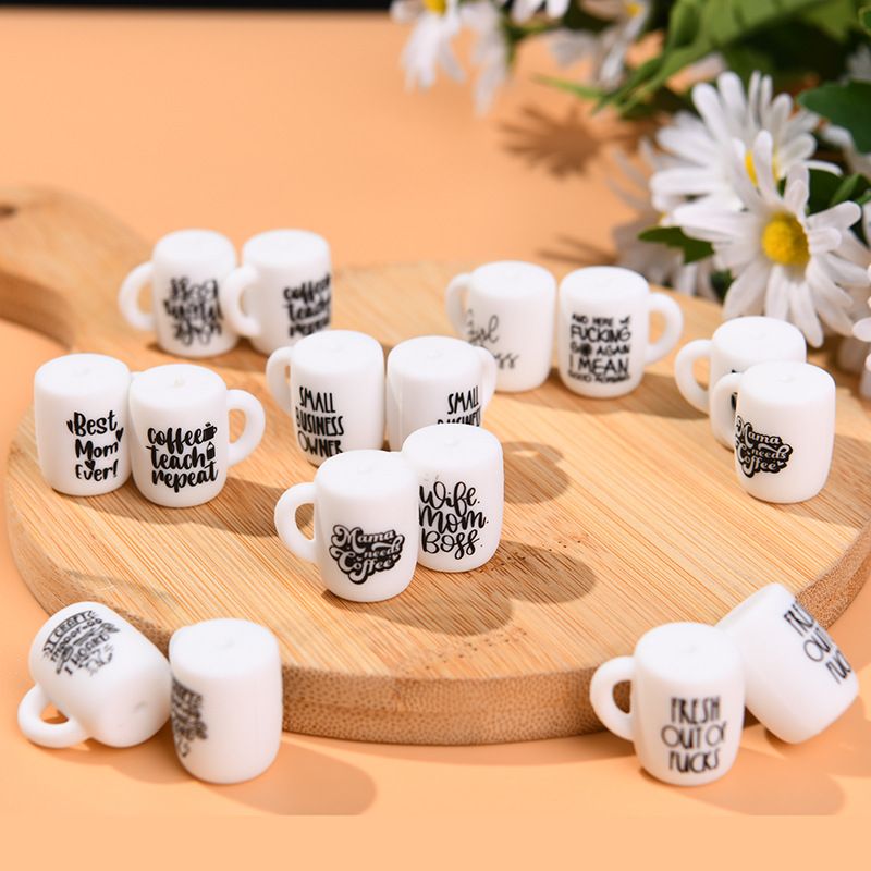 Silicone Focal Beads Printed Cup With Handle 20pcs 2