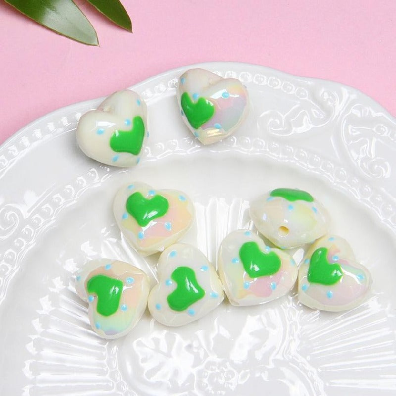 Glow Acrylic Heart Beads Colorful Light In The Dark 2pcs 5