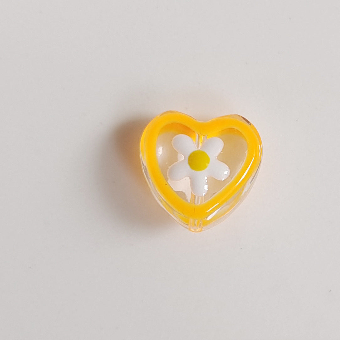 Hand Painted Flower Pattern Heart Enamel Glass Beads 12mm 20pcs 9