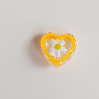 Hand Painted Flower Pattern Heart Enamel Glass Beads 12mm 20pcs 9
