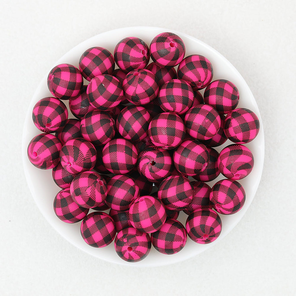 15mm Printed Pattern Round Silicone Beads 50pcs - Purple Black Ring