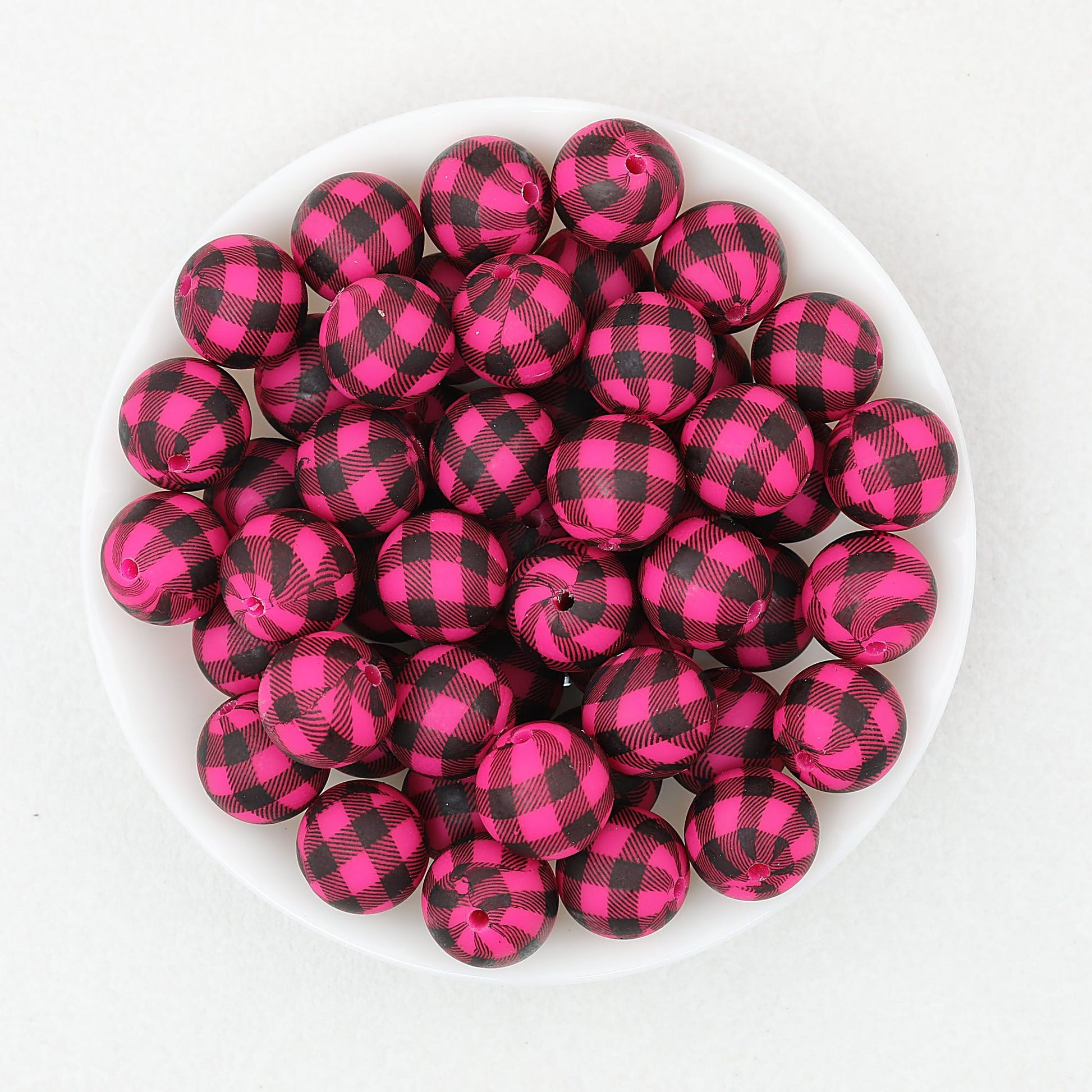 15mm Printed Pattern Round Silicone Beads 50pcs - Purple Black Ring