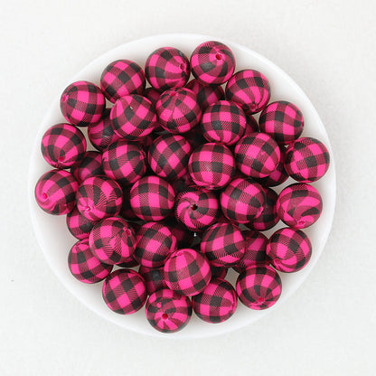 15mm Printed Pattern Round Silicone Beads 50pcs - Purple Black Ring