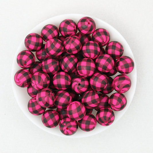 15mm Printed Pattern Round Silicone Beads 50pcs - Purple Black Ring