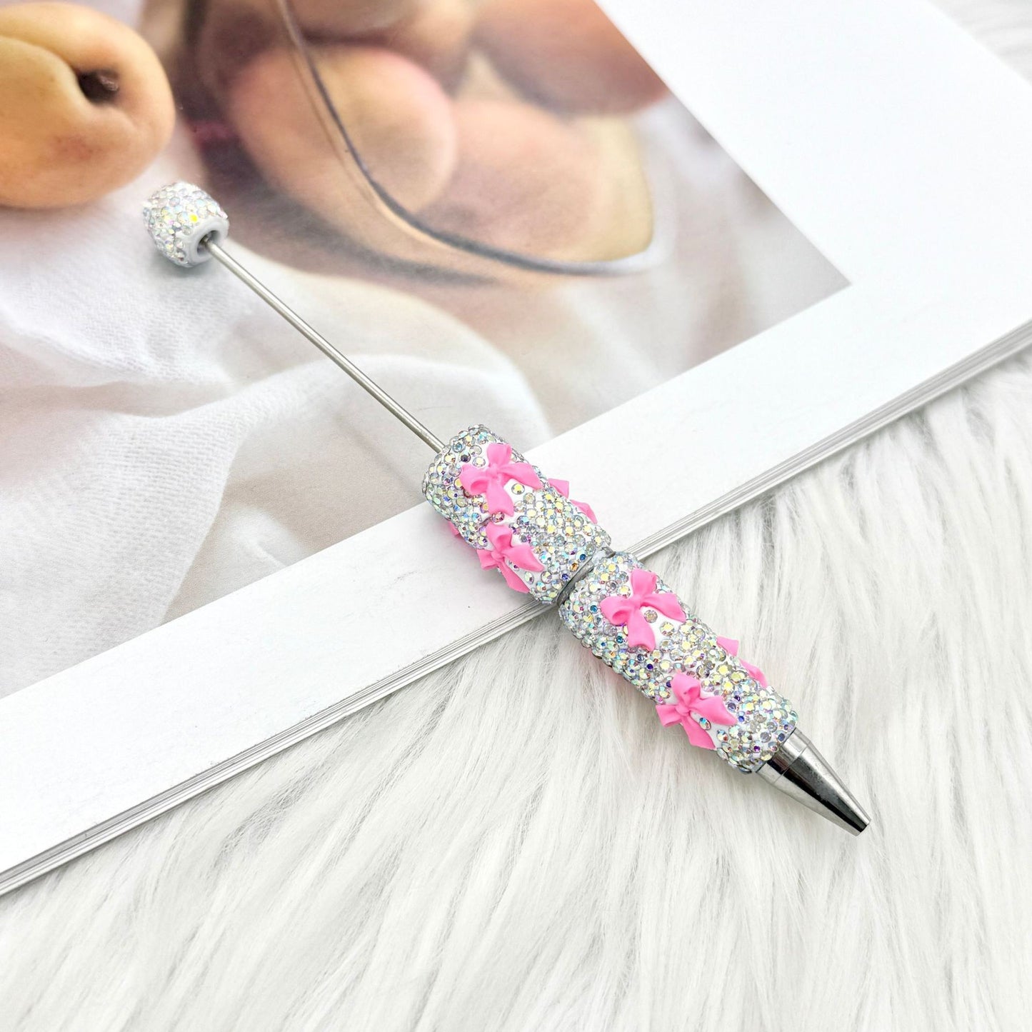 Beadable Pen with Rhinestone Bow Decoration 8
