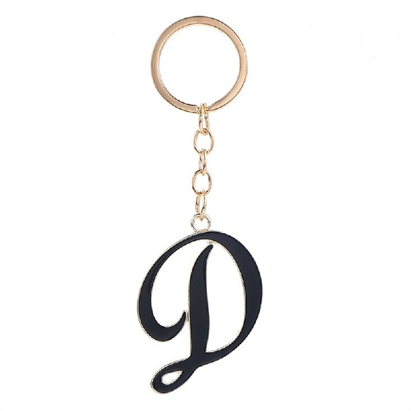 Metal Fashion Letter Keychain Black and Gold Script Design 8