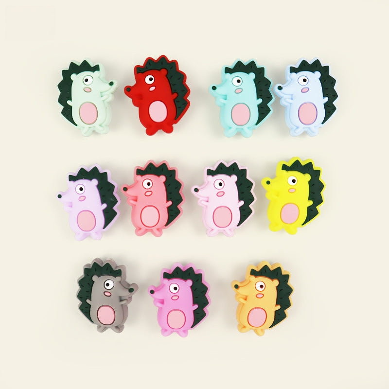 Silicone Focal Beads Hedgehog Colorful Side Profile 20pcs