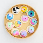 Dumpling Steamer 3D Silicone Focal Beads Wholesale, Tie Dye Smiling Glitter Accents Pastel Rainbow, 22mm*23mm