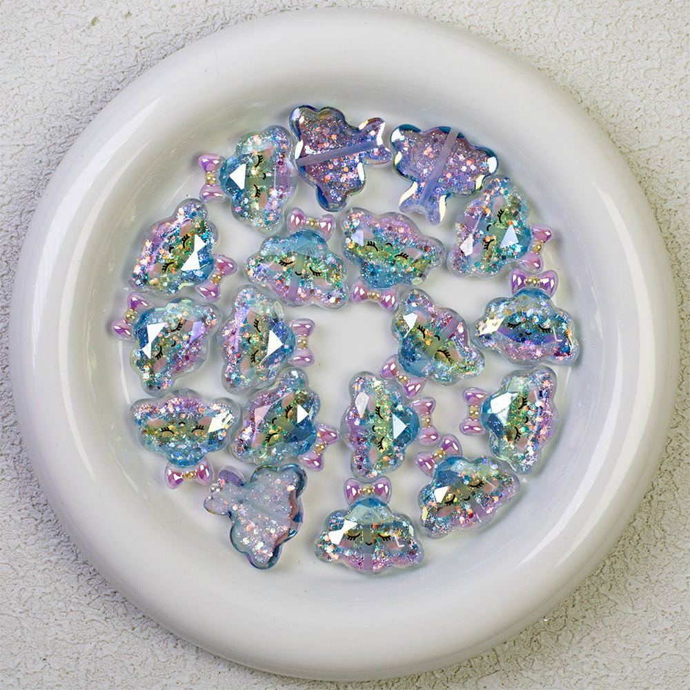 Glitter Bow Cloud Resin Beads 25mm Pastel Sparkle 10pcs 5