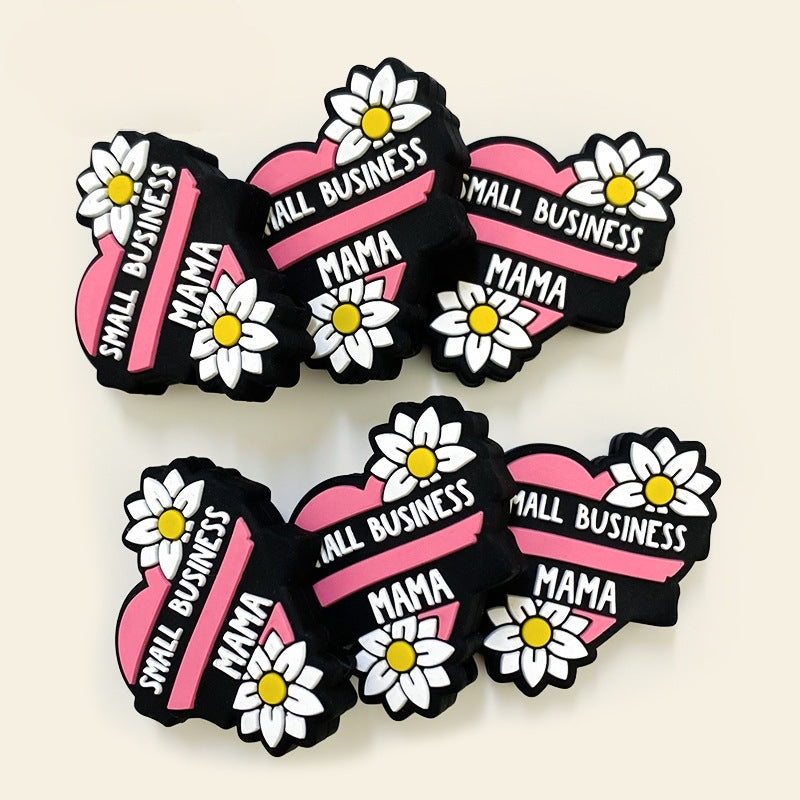Silicone Focal Beads Small Business Mama White Daisy Text 20pcs