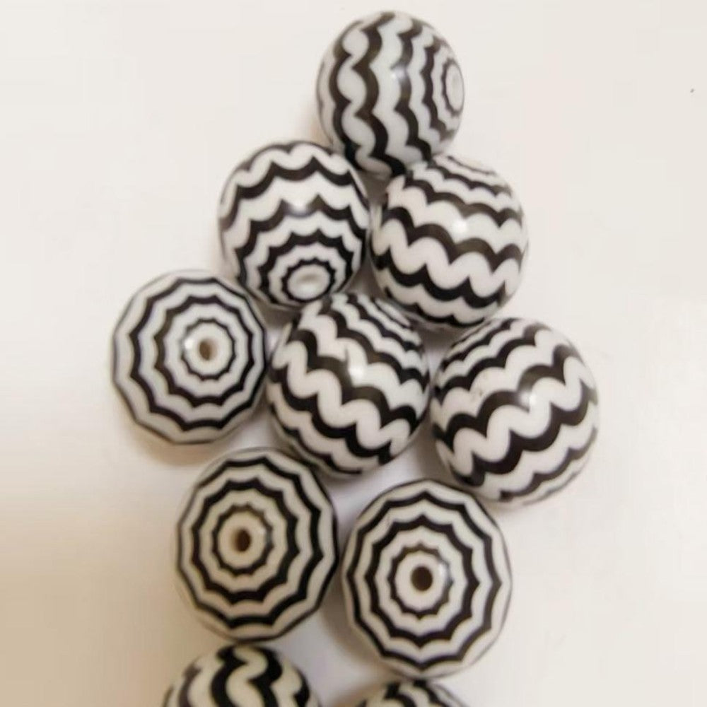 Halloween Black Spider Web Stripe Bubblegum Acrylic Beads 20mm 10pcs 3