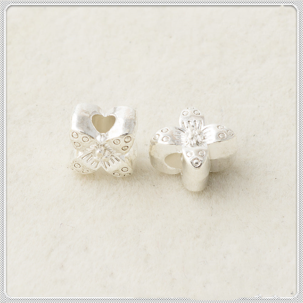 Four-Petal Flower Metal Beads 6mm 8mm Polka Dotted Antique Silver Tone 100pcs 4