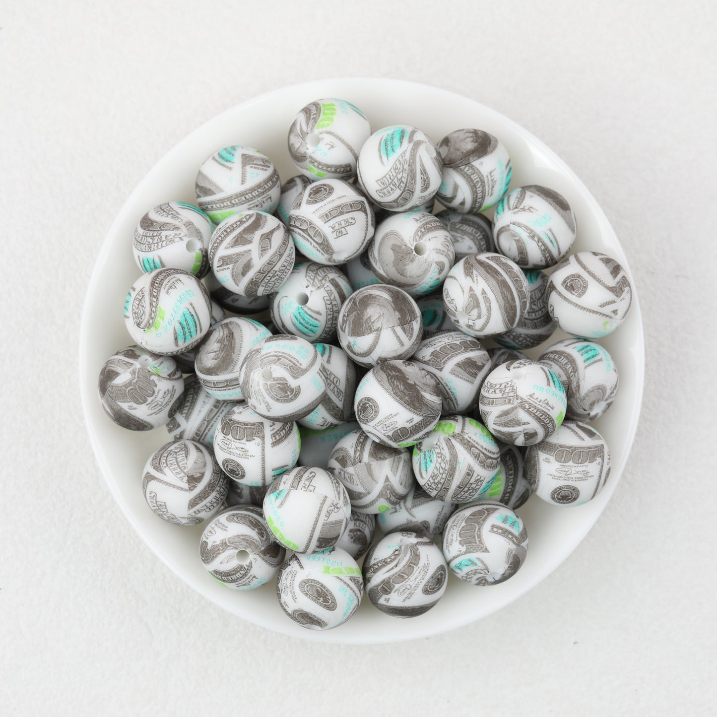 15mm Black and White Patterned Print Round Silicone Beads 50pcs 3