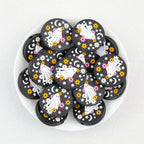 Ghost Floral Silicone Focal Beads Wholesale, Halloween Black Star Moon Pattern