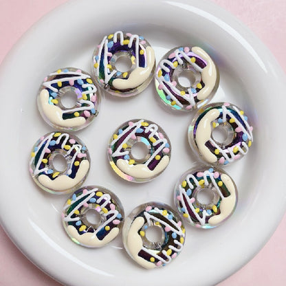 Hand Painted Donut Acrylic Beads 27x30mm Colorful Icing 5pcs 12