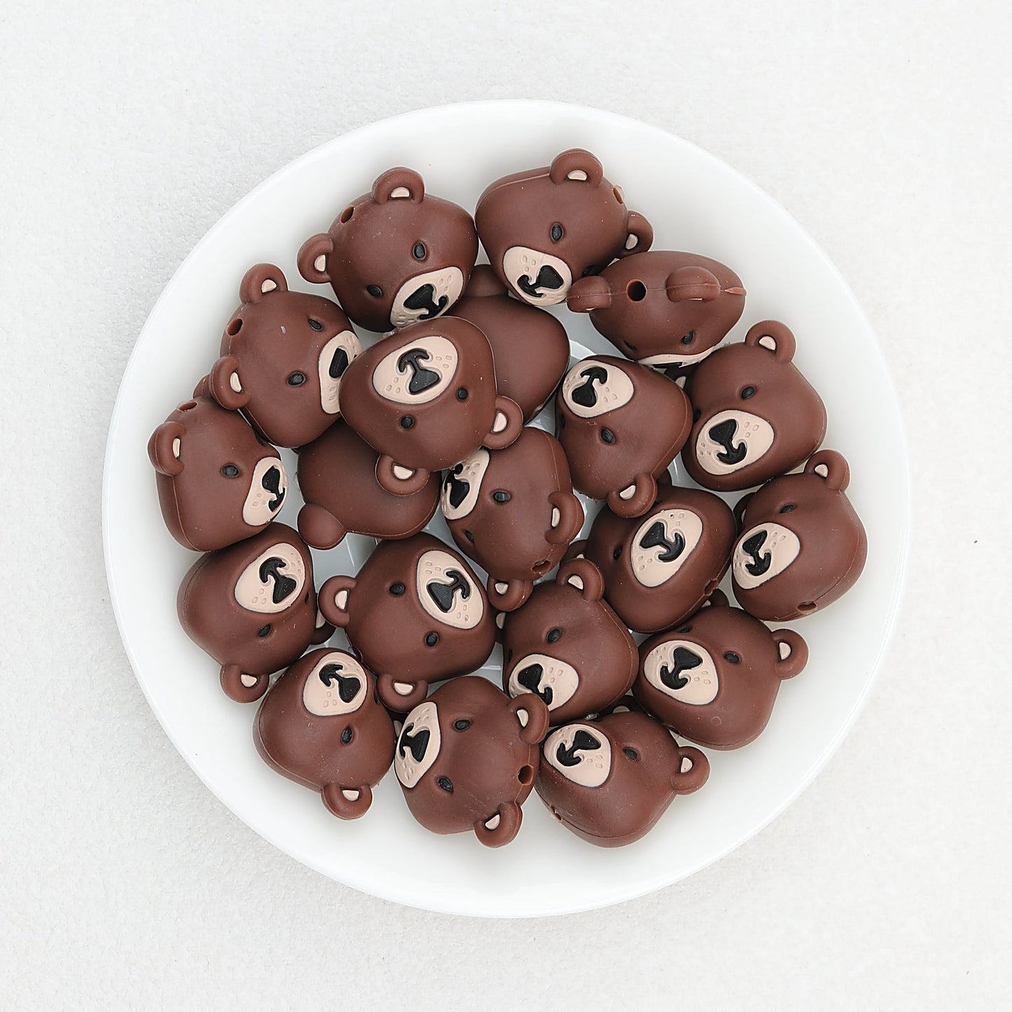 Colorful 3D Bear Head Silicone Focal Beads Cute Animal Design 20pcs - Dark Coffee