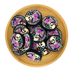 Silicone Focal Beads Spooky Halloween Skull Holding Pink Book Circle Badge 2